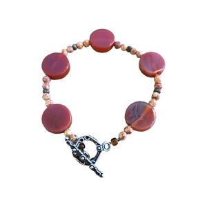 Vintage Carnelia Agate and Marble Beads Toggle Bracelet.